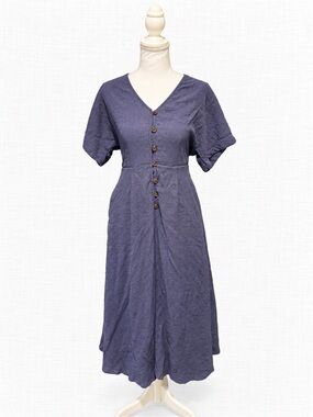 Grade & Gather Blue Button Front Midi Dress Size Medium